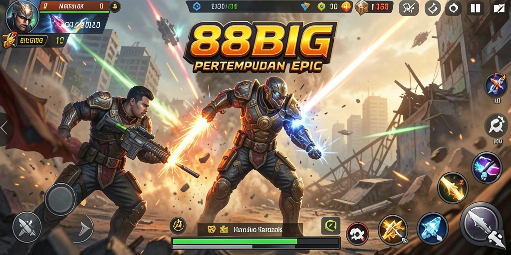 Tampilan gameplay menegangkan dalam 88BIG dengan aksi seru dan karakter unik.