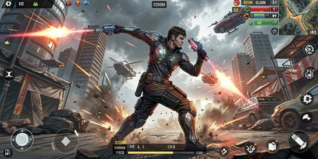 Tampilan gameplay D200M dengan aksi yang mendebarkan dan intens.