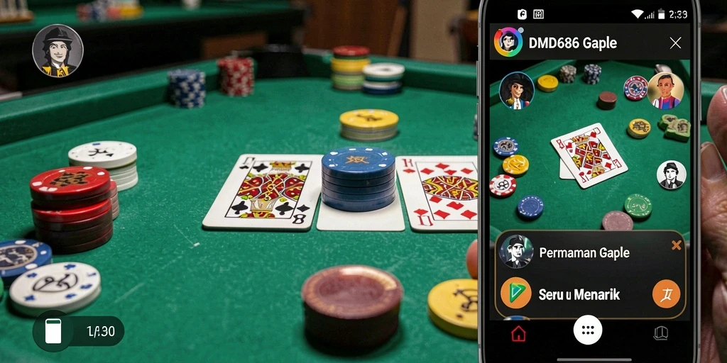 Tangkapan layar DMD686 yang menunjukkan gameplay seru Gaple.