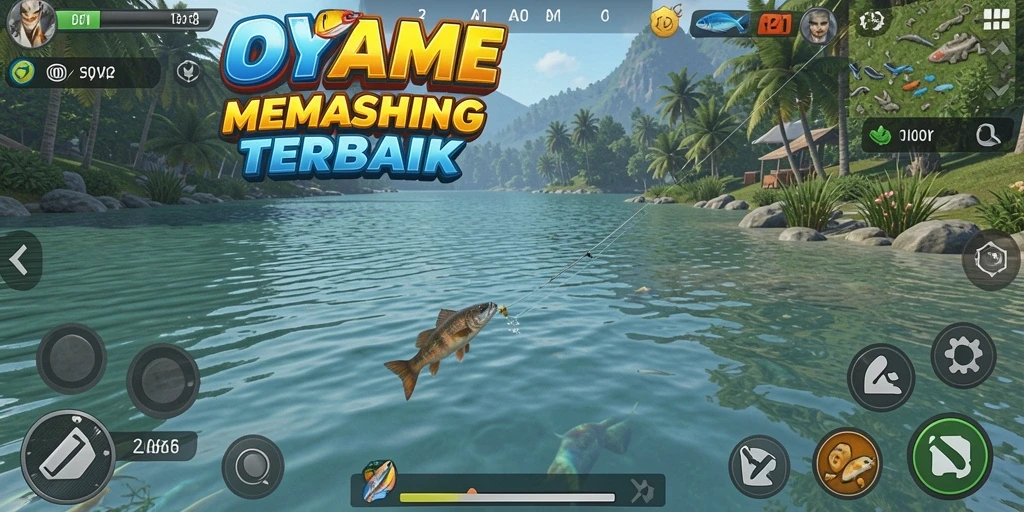 Tampilan screenshot DY01 dengan gameplay memancing yang seru di berbagai lokasi.