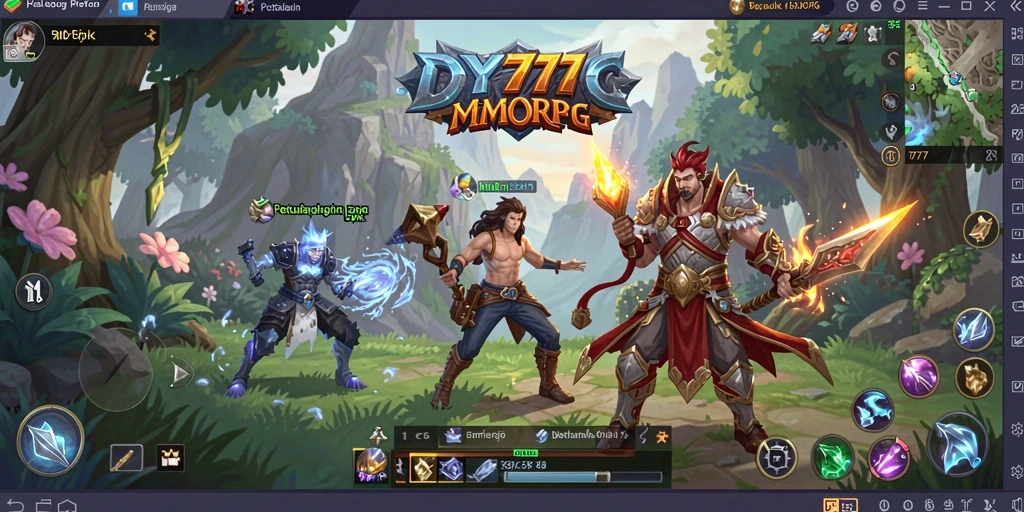 Tangkapan layar utama DY777 menampilkan aksi seru dalam dunia MMORPG.
