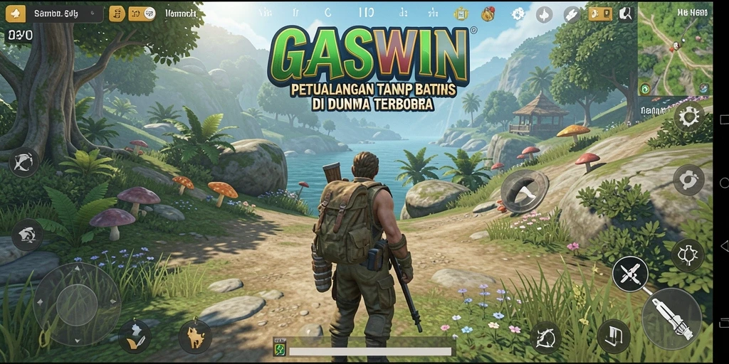Tampilan menarik dari gameplay <strong>GASWIN</strong> di dunia terbuka.