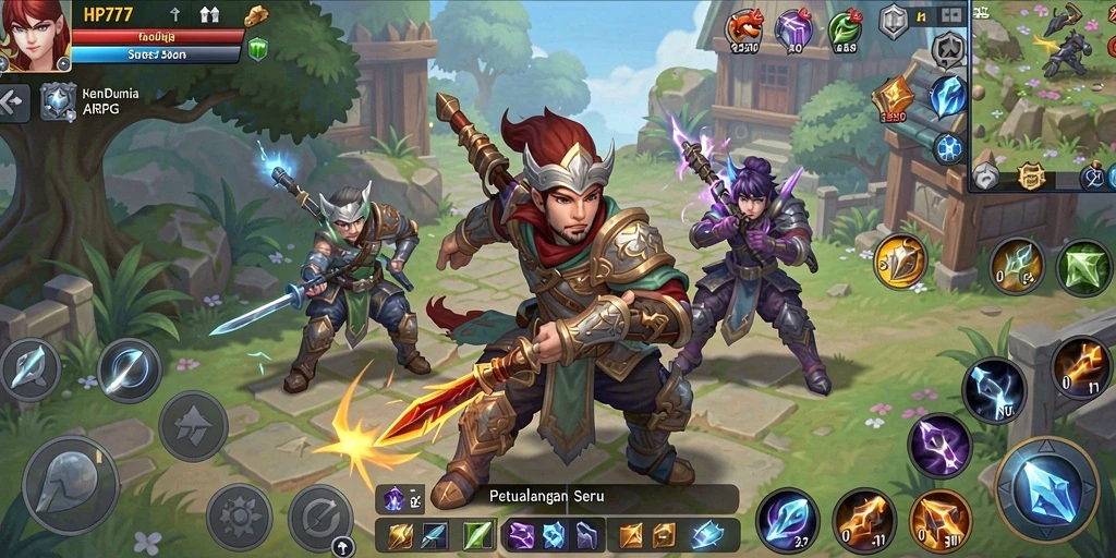 Tangkapan layar game ARPG HP777 menampilkan aksi pertempuran yang seru.