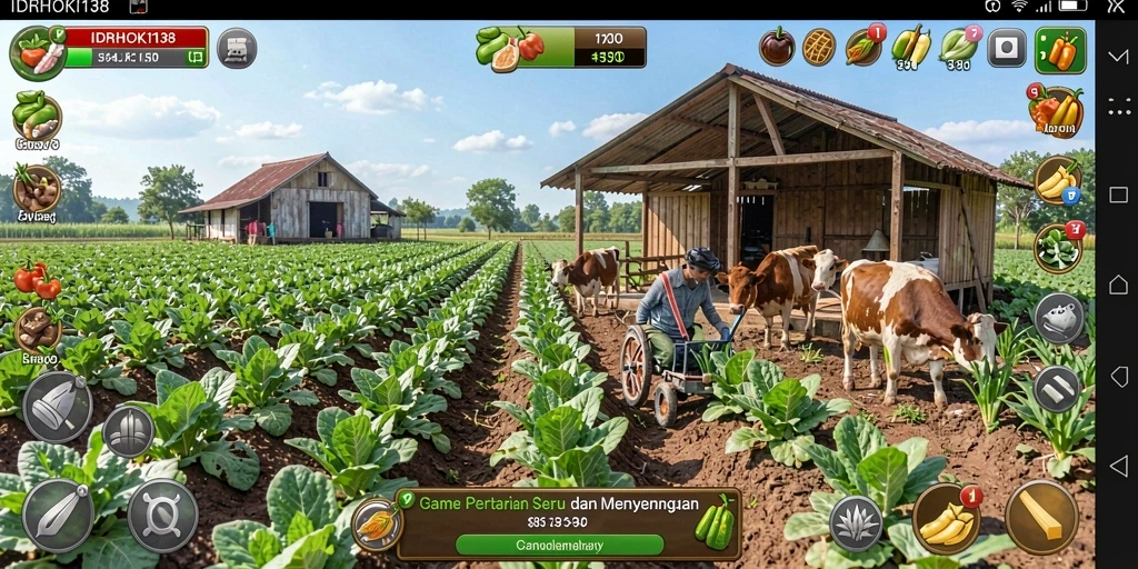 Tampilan gameplay <strong>IDRHOKI138</strong> yang menarik saat mengelola ladang.