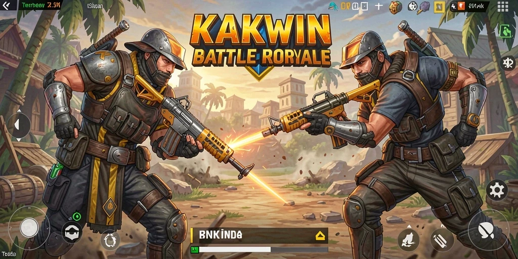 Screenshot KAKWIN menampilkan pertarungan intens dalam gameplay Battle Royale.