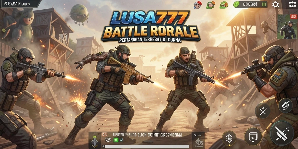 Tangkapan layar menunjukkan aksi seru dalam pertempuran Battle Royale di LUSA777.