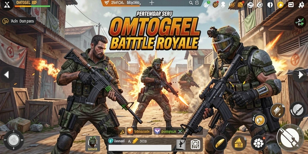 Screenshot pertarungan mendebarkan di OMTOGEL Battle Royale.