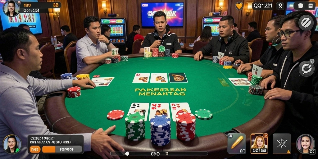 Tampilan gameplay poker yang mendebarkan dan interaktif di QQ1221.