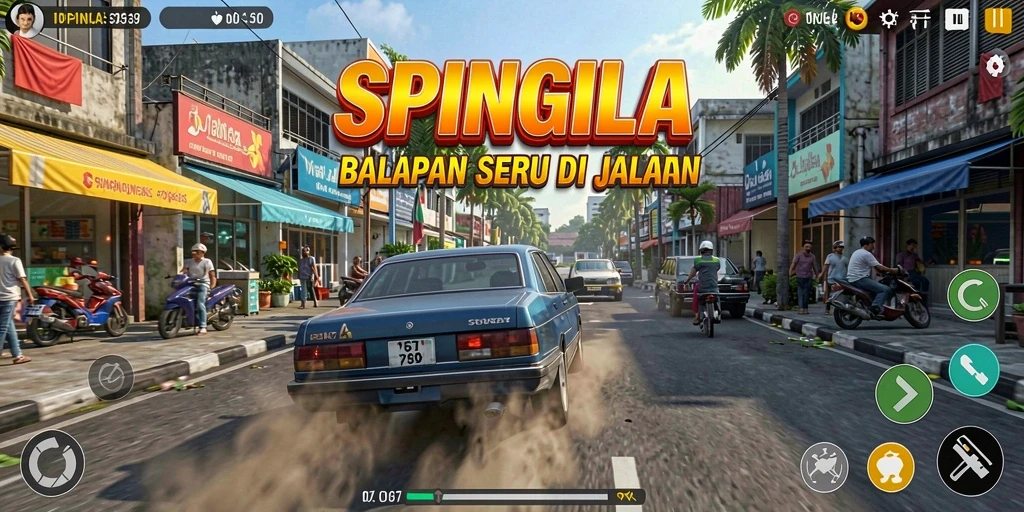 Gameplay SPINGILA yang menegangkan dengan balapan seru.