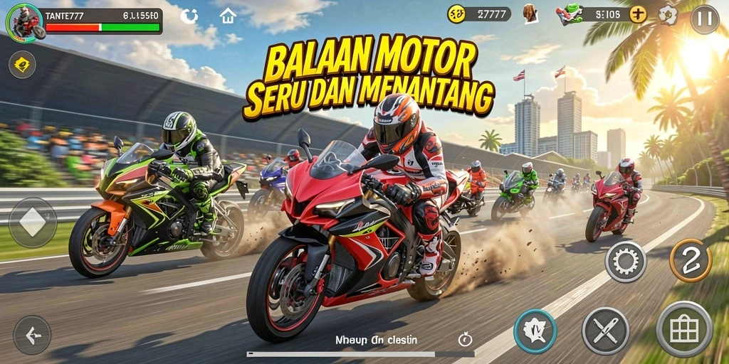Tampilan screenshot TANTE777 menampilkan aksi balapan motor yang mendebarkan.
