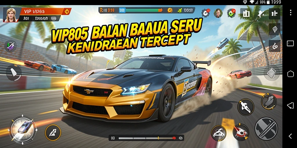 Gameplay VIP805 dengan balapan seru dan kendaraan menakjubkan.